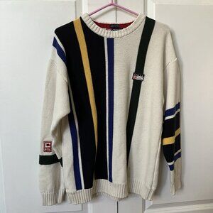 Vintage Chaps Ralph Lauren Sweater Mens M Hand Framed Stiped Cotton Knit Y2K